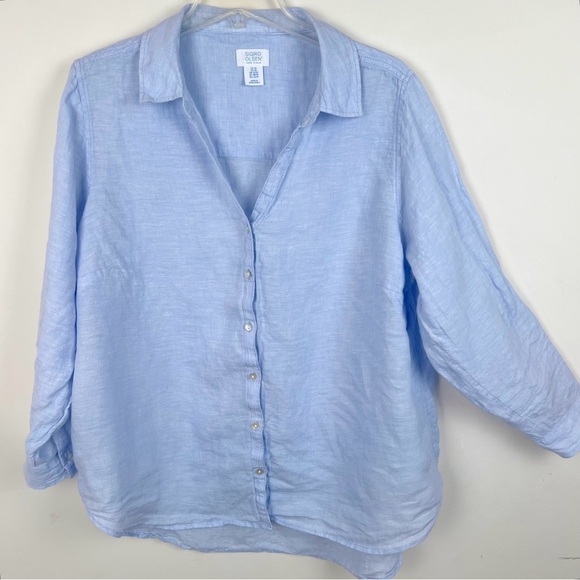 Sigrid Olsen 100% Linen Chambray Button Down Shirt 2X Coastal Nautical Layer - Picture 8 of 8